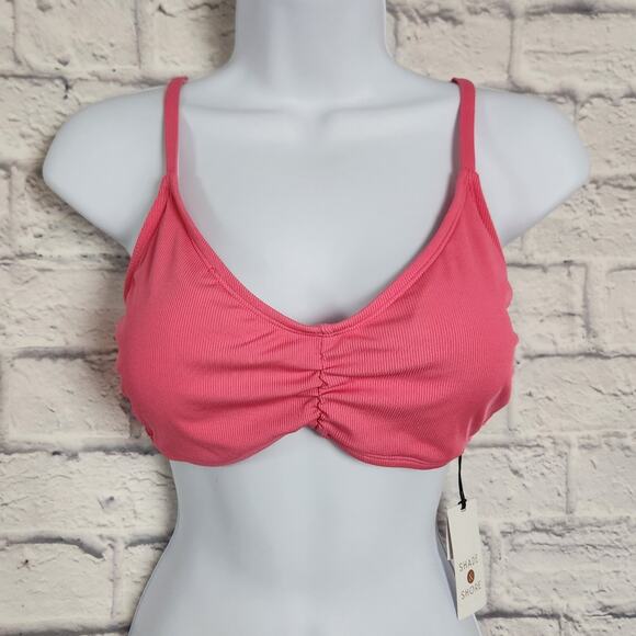 NWT Shade & Shore Bikini Top Size Large Pink Ribbed Removable Pads Adj Straps - Picture 1 of 16